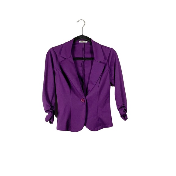 Auliné Collection Jackets & Blazers - Auliné Collection Purple Business Casual Jersey Knit Blazer Suit Jacket Small